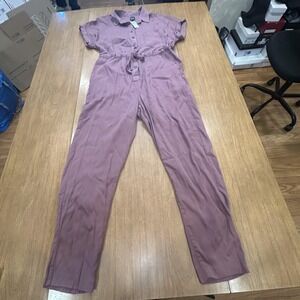 Gap Jumpsuit Women 6 Purple Short Sleeve Button Front Collared Pockets Twill